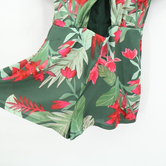 Lovers + Friends Kelly Satin Tropical Hot Tropics Floral Cut Out Shorts Romper S - Picture 5 of 6